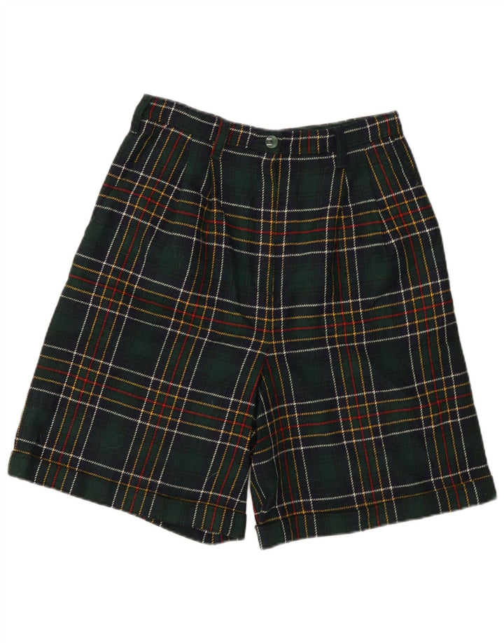 VINTAGE Ženske ležerne kratke hlače visokog struka W28 srednje zelene karirane