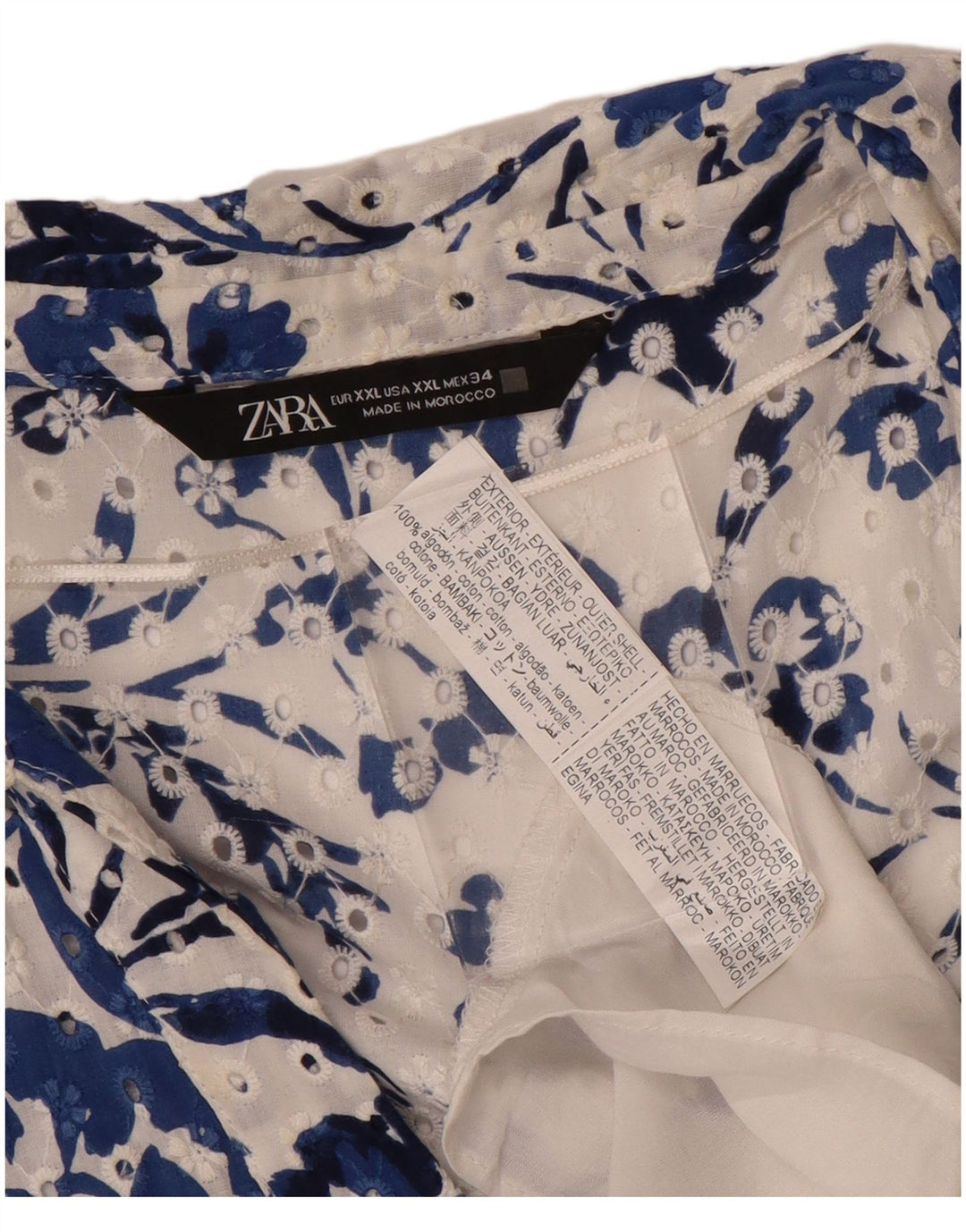 ZARA ženska maksi haljina kratkih rukava UK 20 2XL Plavi cvjetni pamuk