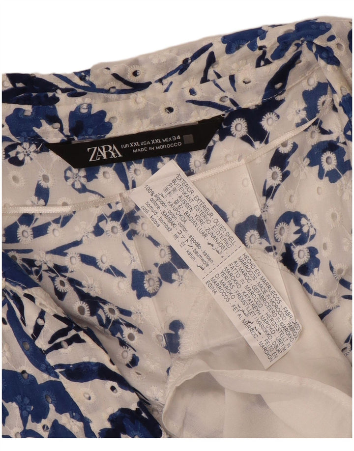 ZARA ženska maksi haljina kratkih rukava UK 20 2XL Plavi cvjetni pamuk