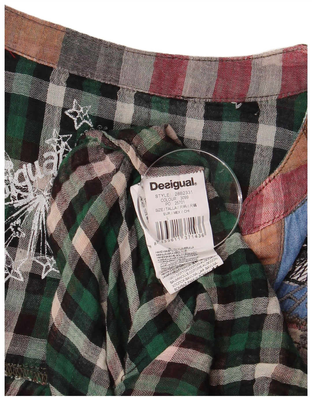 DESIGUAL gornji dio ženske grafičke bluze UK 16 veliki šareni karo