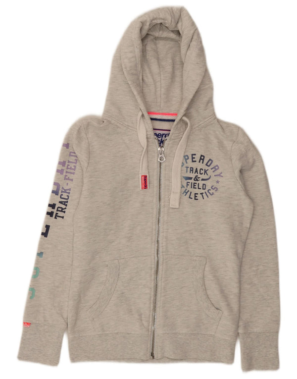 Superdry ženski pulover s kapuljačom s grafičkim patentnim zatvaračem UK 10 Mali sivi flekasti pamuk