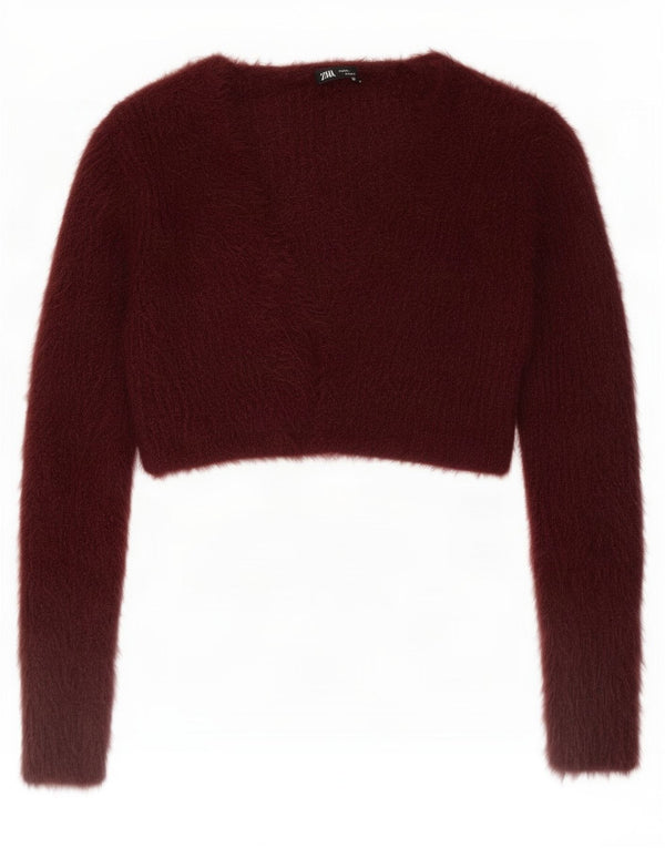 Zara ženski otvoreni bolero džemper UK 10 Small Burgundy