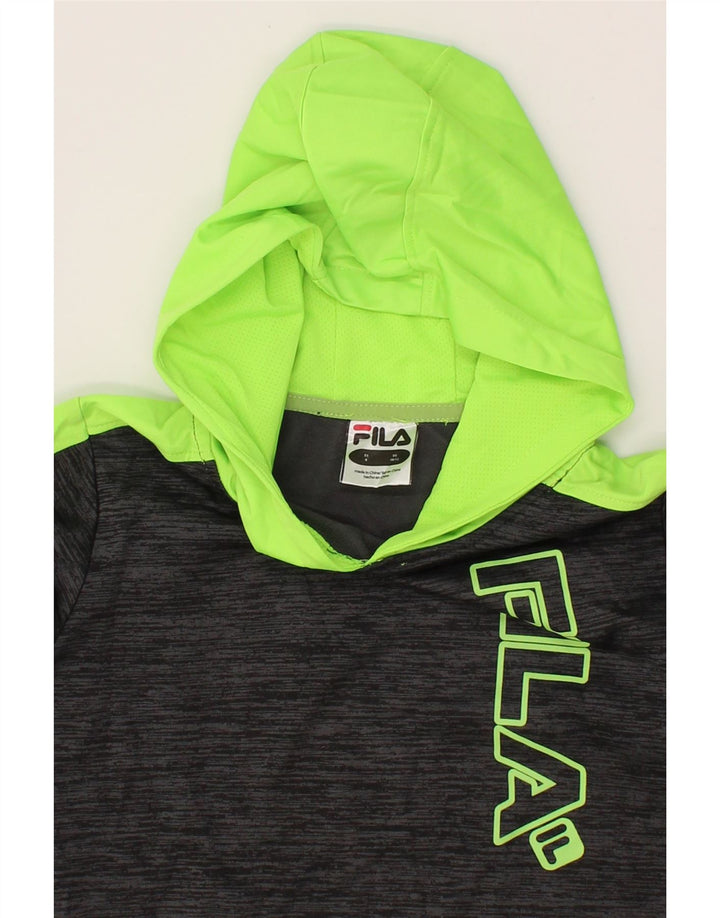 FILA Boys Graphic Hoodie Jumper 7-8 Years Grey Colourblock Polyester Vintage Fila and Second-Hand Fila from Messina Hembry 