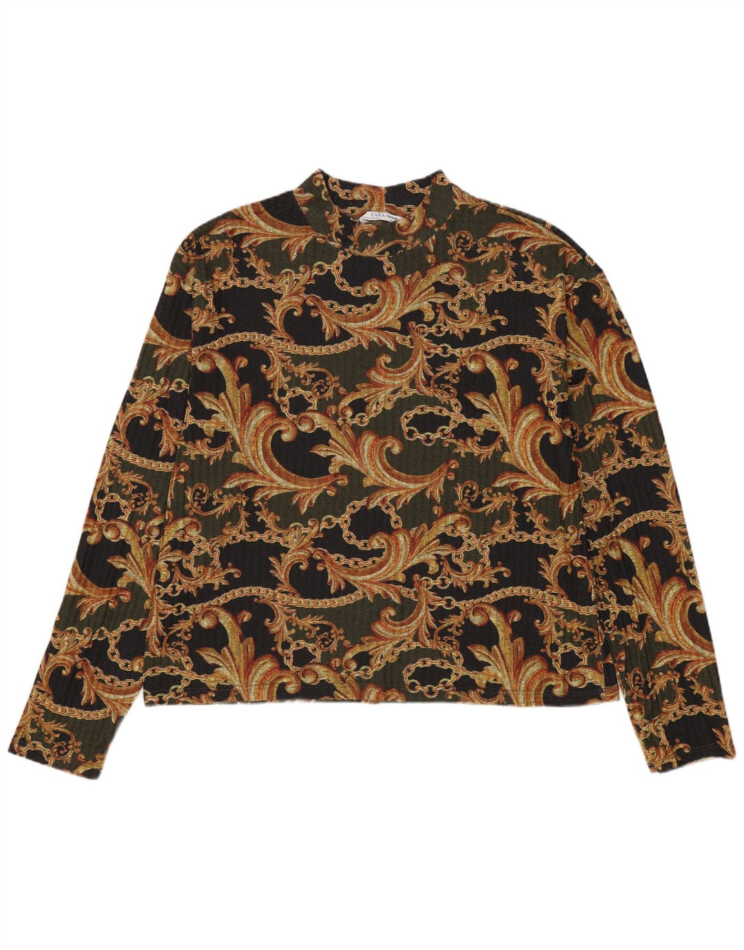Zara ženski gornji dio bluze dugih rukava UK 14 Srednji kaki paisley poliester
