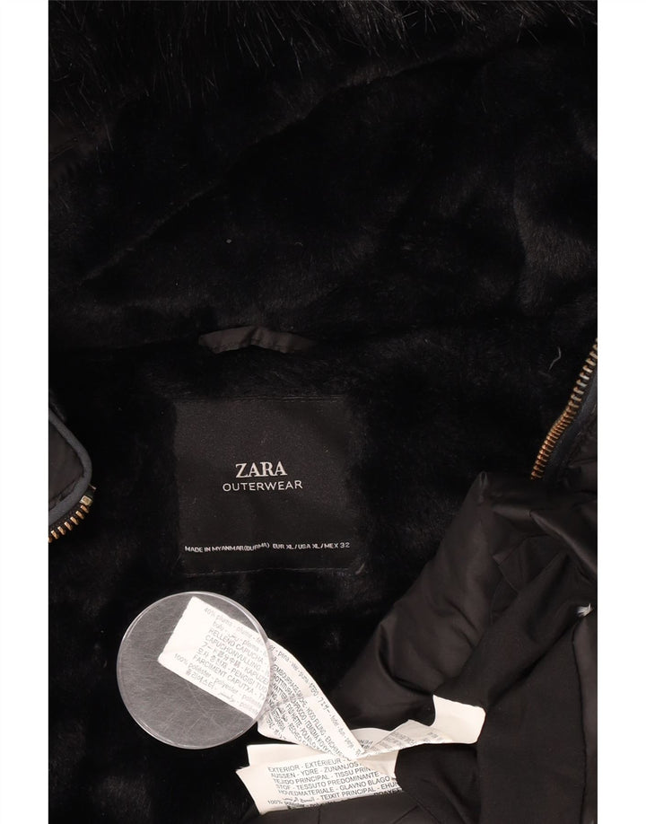 Zara ženska podstavljena jakna s kapuljačom UK 18 XL crni poliester