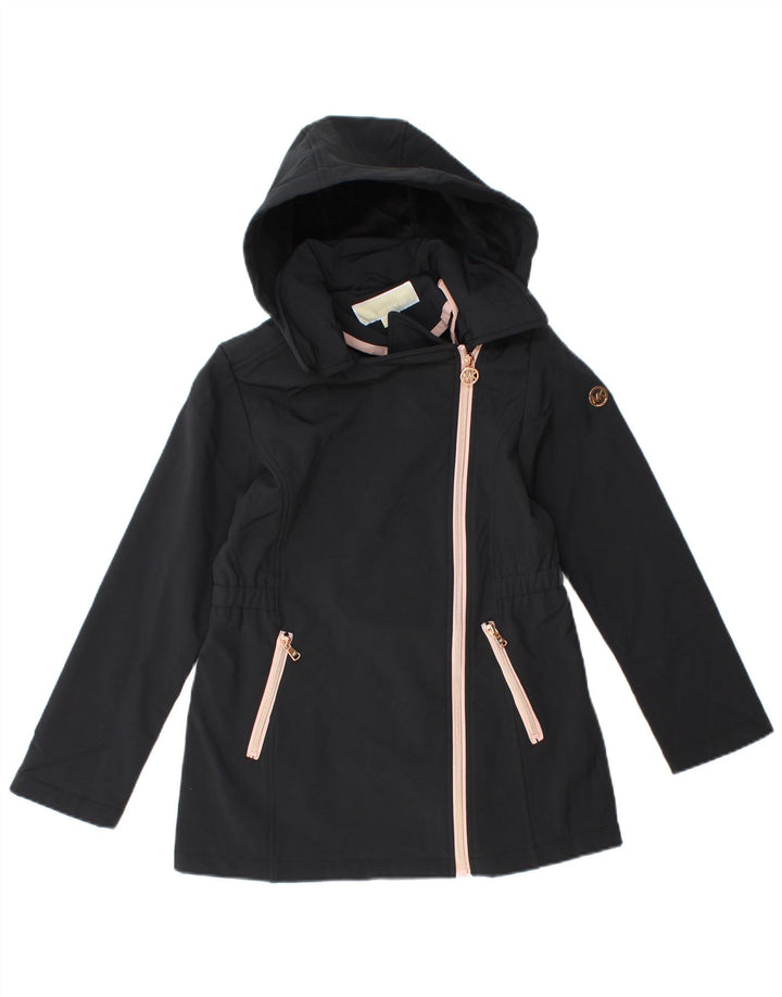 MICHAEL KORS Girls Hooded Windbreaker Jacket 10-11 Years Black Polyester