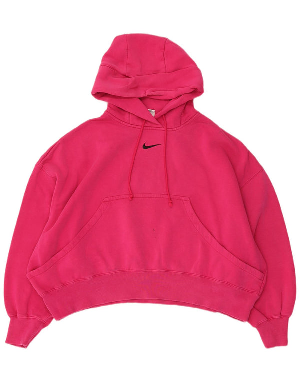 Nike Womens Crop Oversized Hoodie Jumper UK 14 Medium Pink Cotton