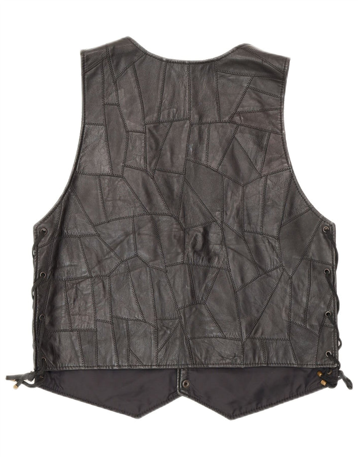 Vintage ženski kožni prsluk 2XL crni patchwork biciklist