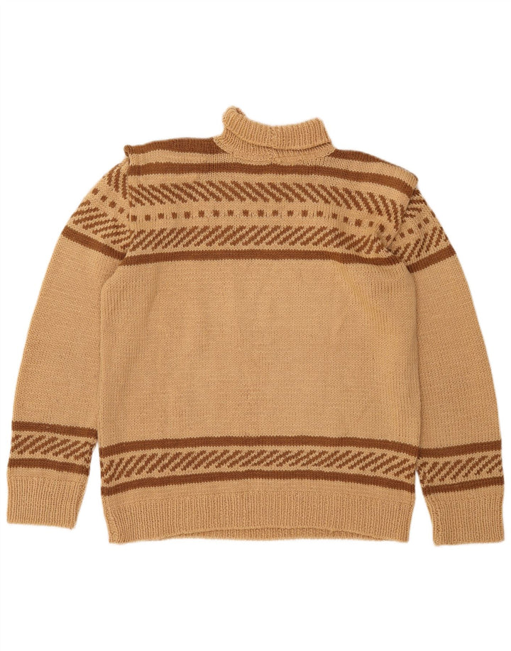 VINTAGE ženski pulover s rol izrezom UK 16 Veliki bež na pruge