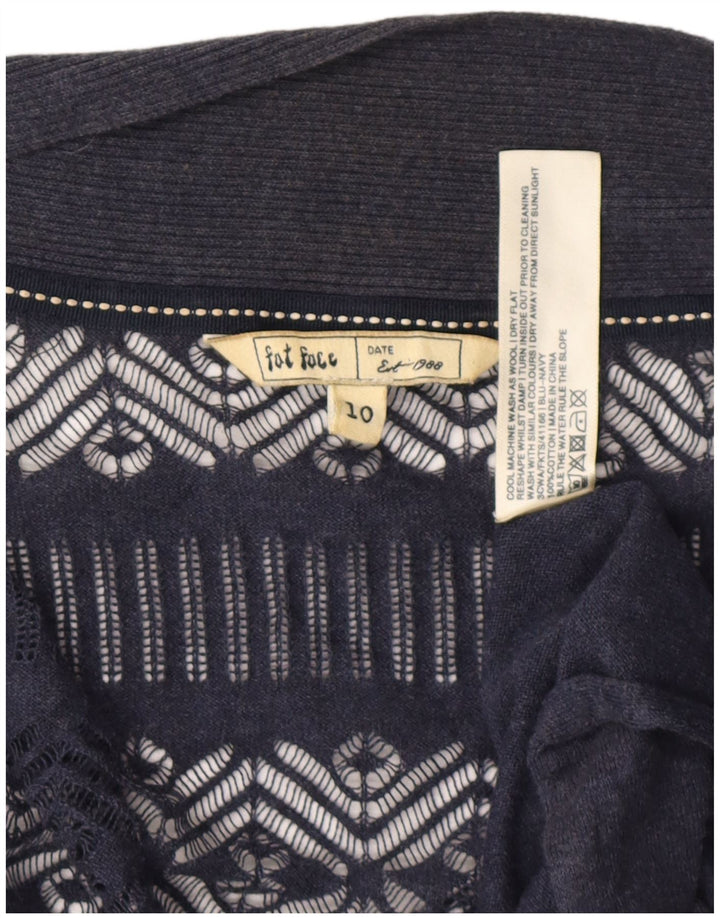 Fat Face ženski asimetrični kardigan pulover UK 10 Mali tamnoplavi pamuk