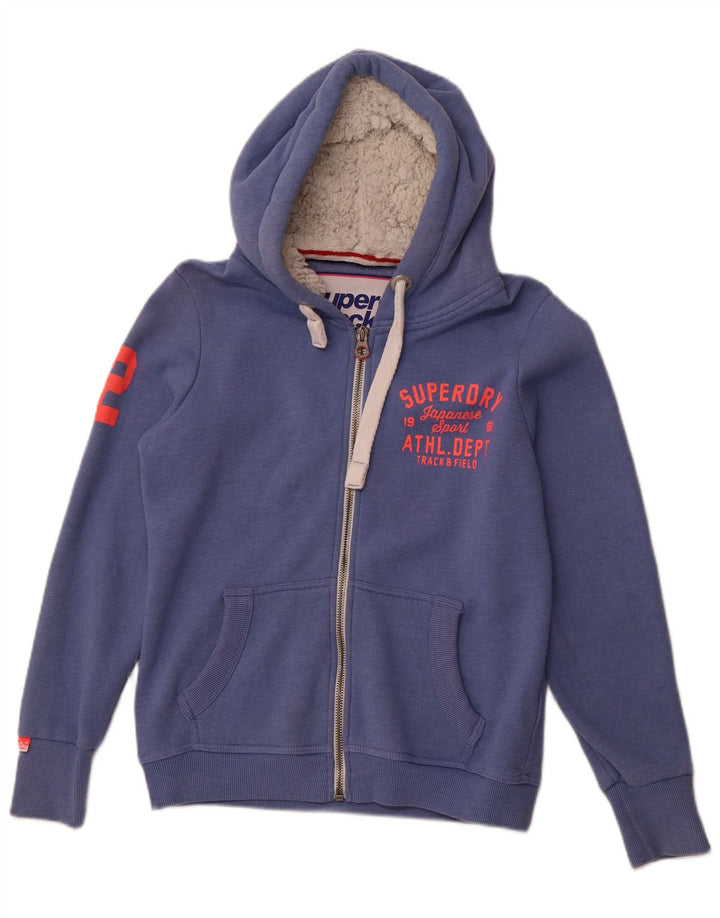 SUPERDRY ženski pulover s kapuljačom s grafičkim patentnim zatvaračem UK 18 XL plavi pamuk
