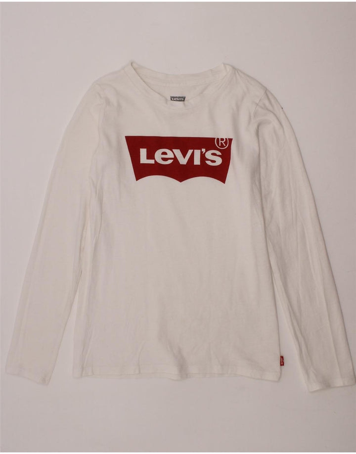 LEVI'S Boys Graphic Top Long Sleeve 9-10 Years White Vintage Levi's and Second-Hand Levi's from Messina Hembry 