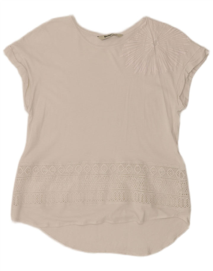 DESIGUAL gornji dio ženske grafičke bluze UK 12 srednje bijele geometrije