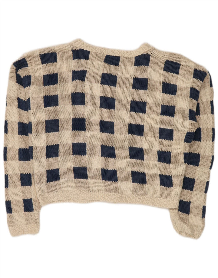 Eddie Bauer ženski kratki kardigan pulover UK 14 srednje sivi karirani svileni