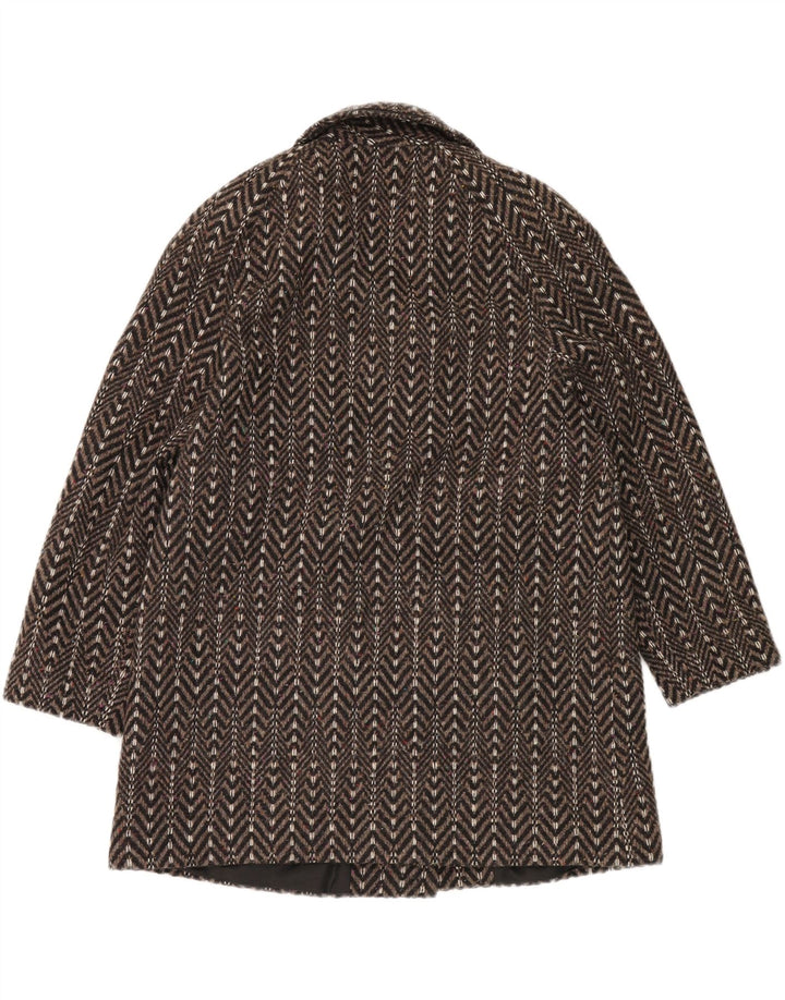 EASTEX Womens Overcoat UK 16 Large Brown Chevron Wool