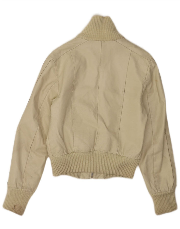 Vintage ženska crop kožna jakna IT 40 Small Off White Leather