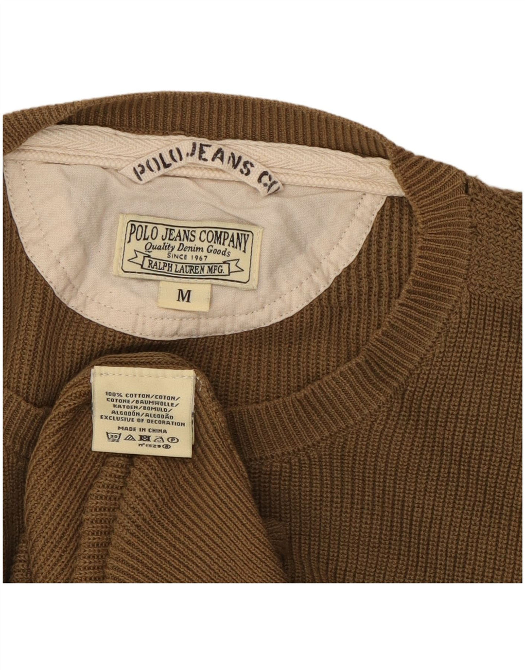 RALPH LAUREN Muški džemper s okruglim izrezom, srednje smeđi pamuk