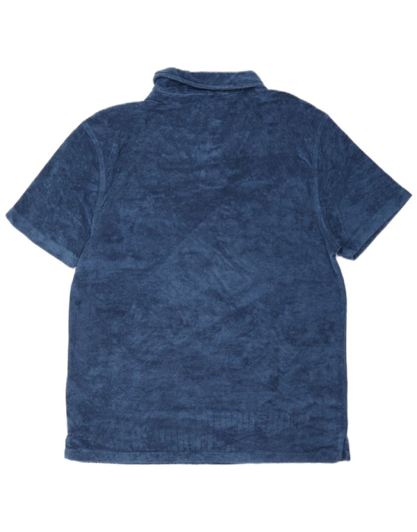 Reiss Mens Velvet Polo Shirt XL Blue Modal