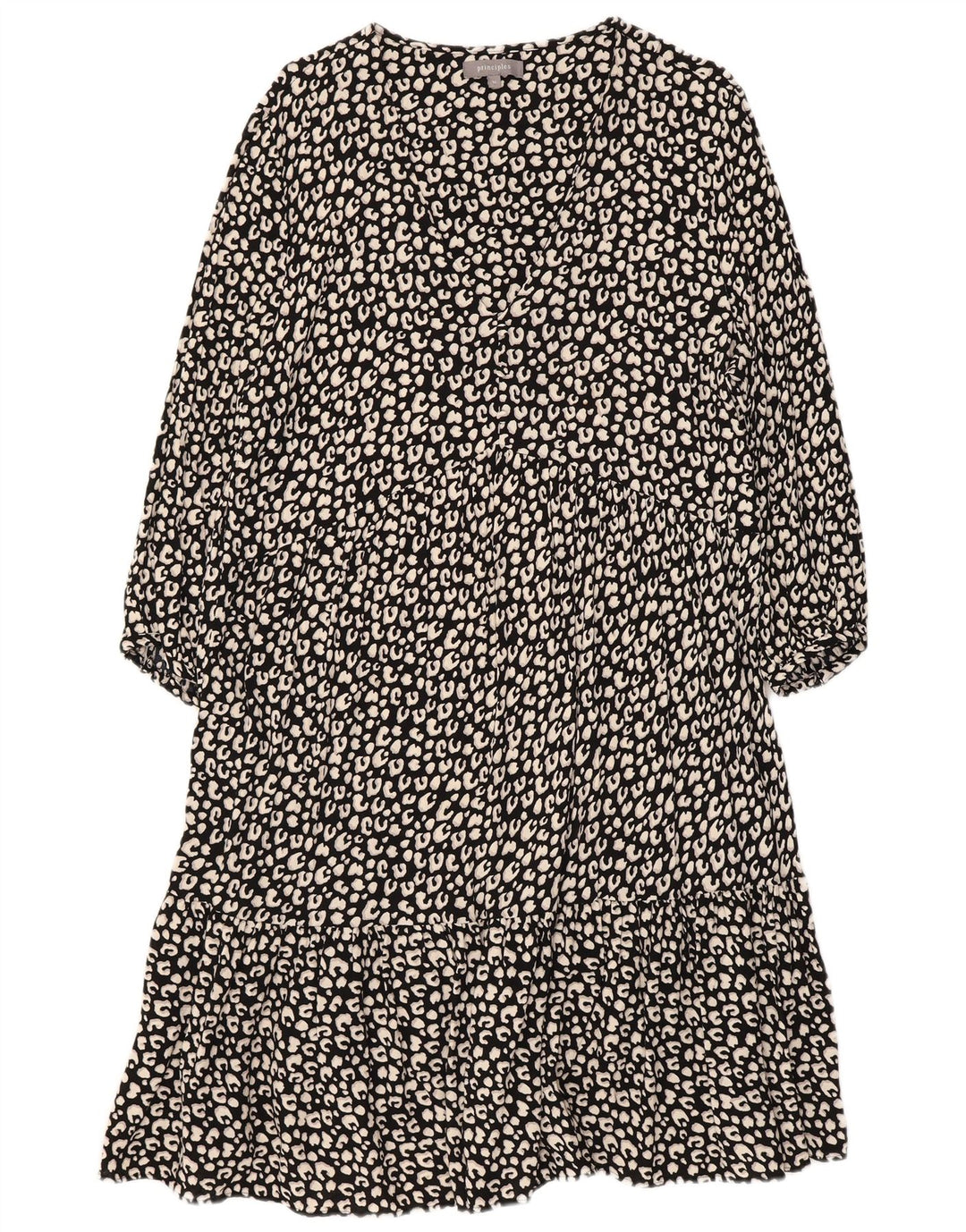 PRINCIPLES Ženska višeslojna haljina 3/4 rukava UK 16 Veliki crni životinjski print