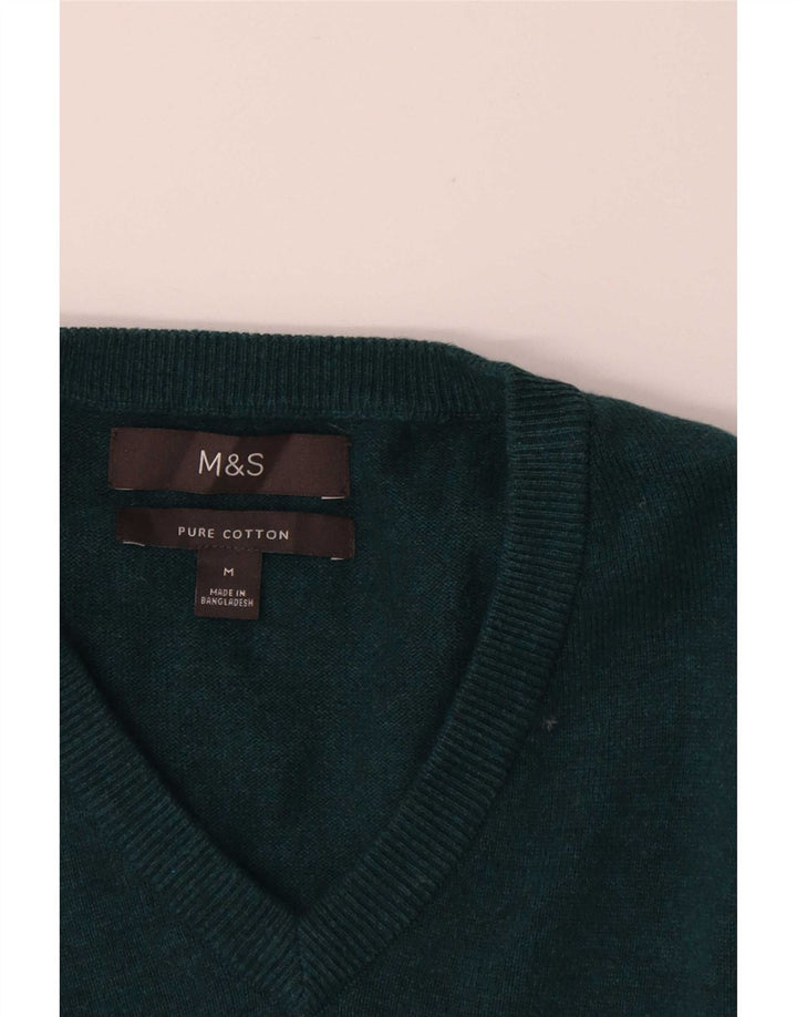 Marks & Spencer muški džemper s V-izrezom Srednje zeleni pamuk