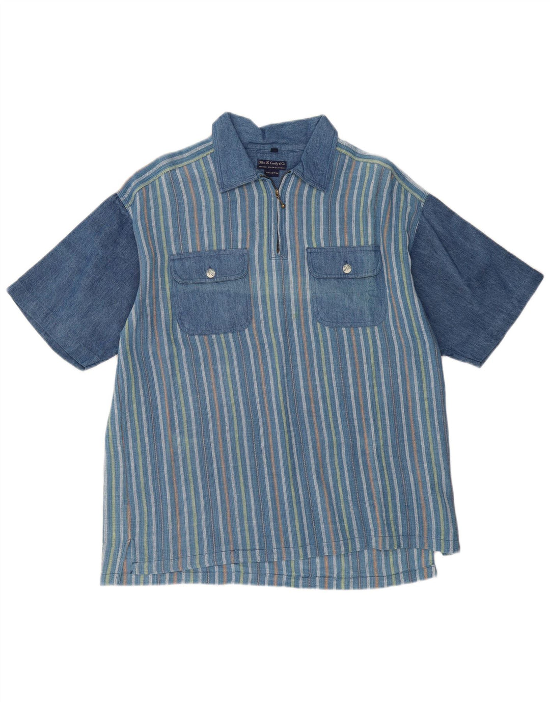 VINTAGE muška pulover košulja kratkih rukava širokog kroja na srednje plave pruge