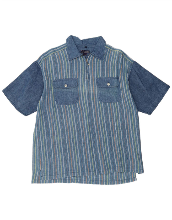 VINTAGE muška pulover košulja kratkih rukava širokog kroja na srednje plave pruge