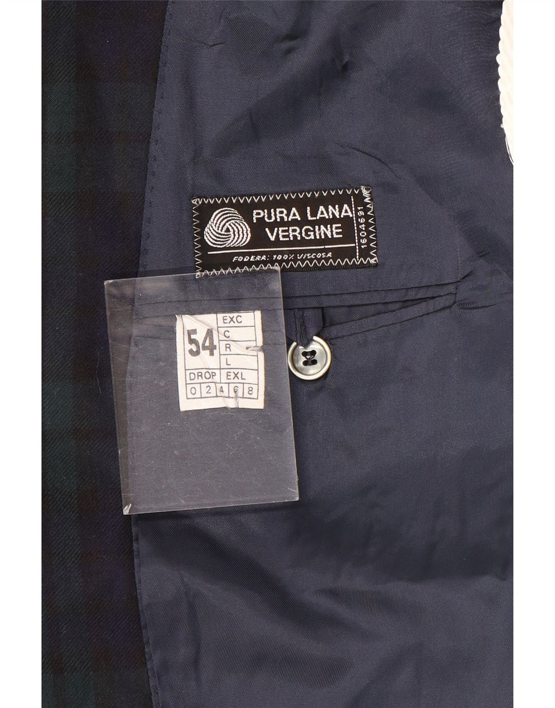 Vintage muški sako s 2 gumba IT 54 2XL tamnoplava karirana vuna