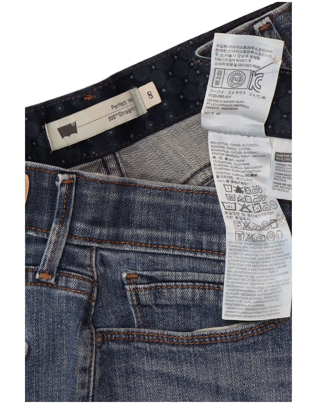 Levi's ženske 525 ravne traperice US 8 srednje W28 L30 plavi pamuk