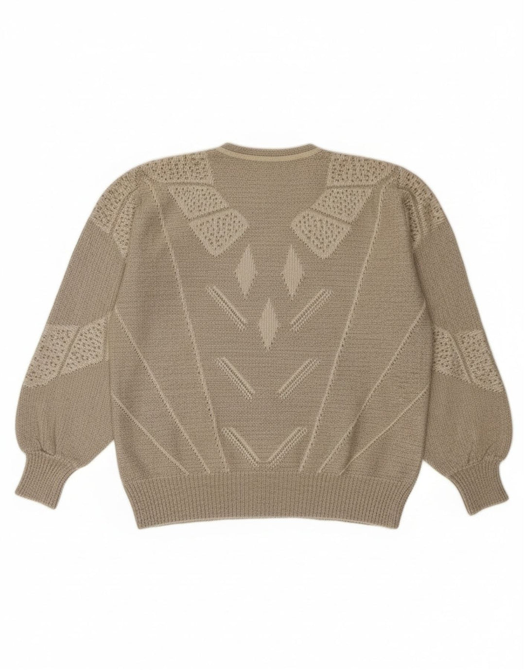 Vintage ženski džemper s dugmadima i ovratnikom UK 14 Veliki sivi geometrijski