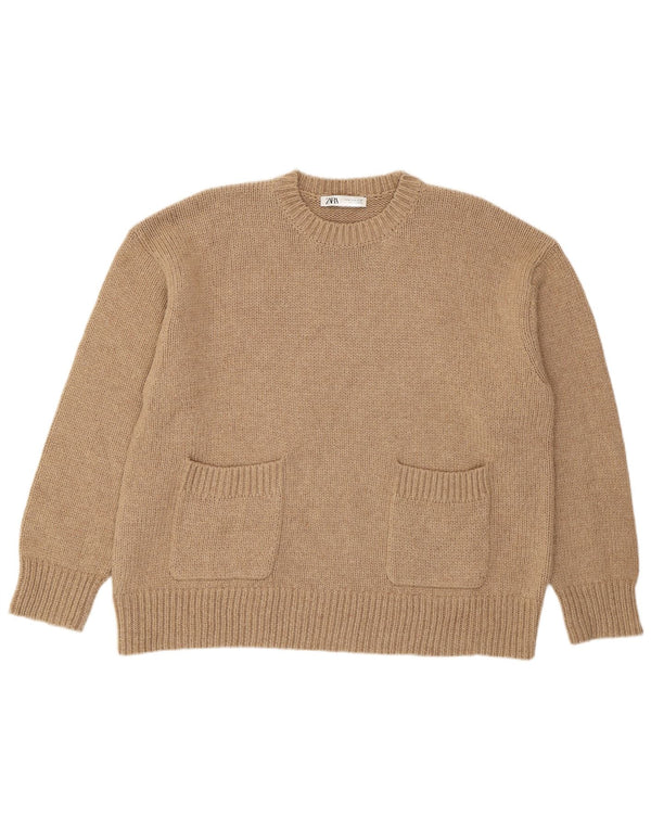 Zara ženski džemper s okruglim izrezom UK 18 XL bež poliester