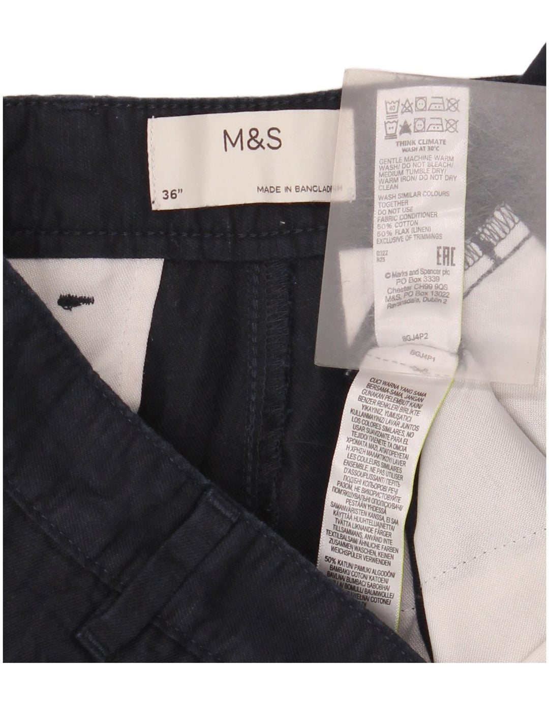 Marks & Spencer muške chino kratke hlače W36 veliki tamnoplavi lan