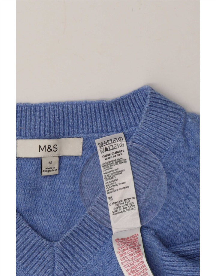 Marks & Spencer ženski džemper s V-izrezom UK 14 srednje plavi poliester
