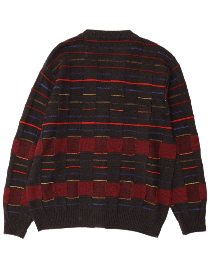 Vintage muški kardigan džemper IT 48 srednje crne karirane vune