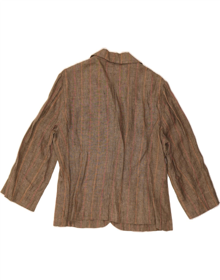 JOHN LEWIS Womens 3 Button Blazer Jacket UK 16 Large Brown Striped Linen Vintage John Lewis and Second-Hand John Lewis from Messina Hembry 