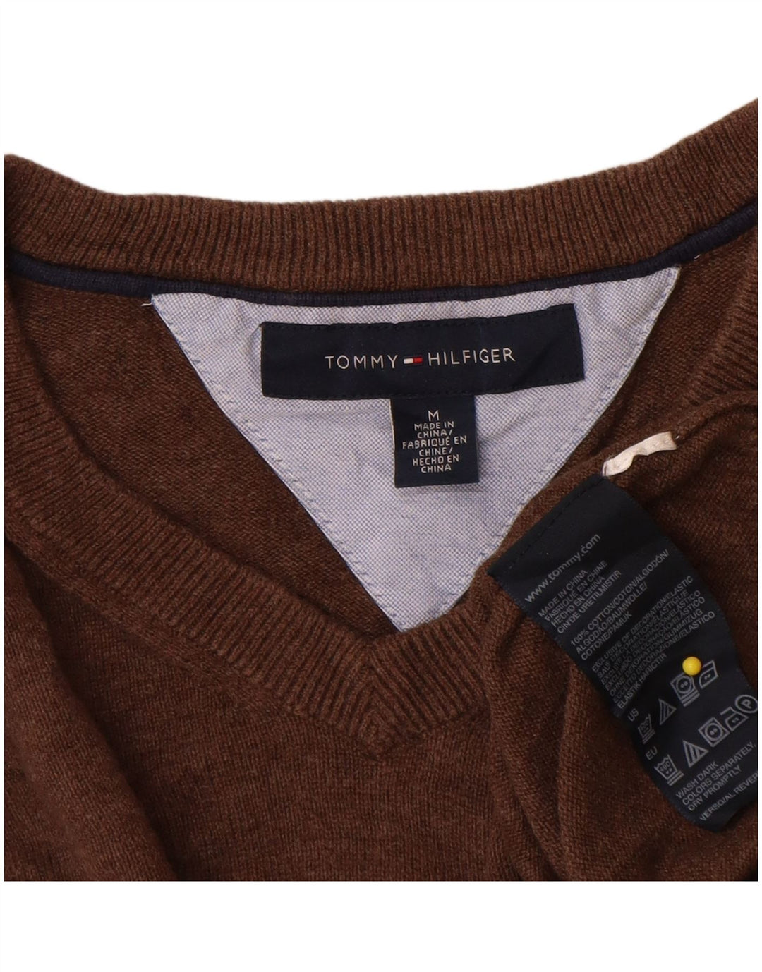 Tommy Hilfiger muški džemper s V-izrezom, srednje smeđi pamuk