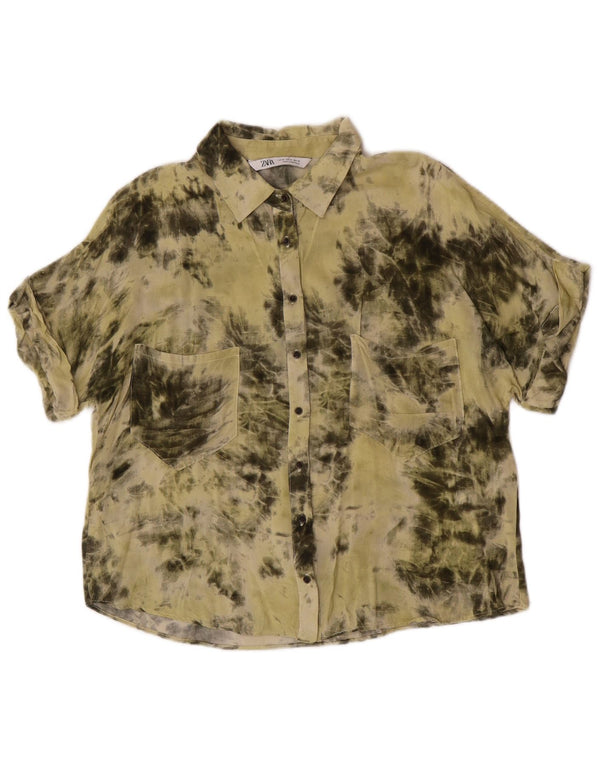 Zara ženska košulja kratkih rukava bluza UK 14 srednje kaki tie dye viskoza