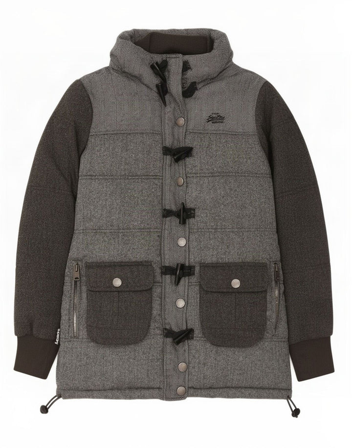 Superdry ženska podstavljena jakna UK 14 srednje siva riblja kost poliester