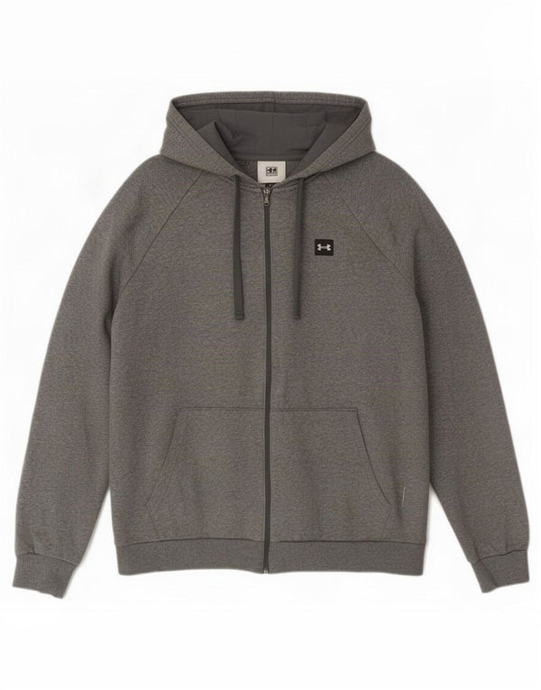 Under Armour Mens Cold Gear Zip Hoodie Sweater 2XL Grey Flecked Cotton