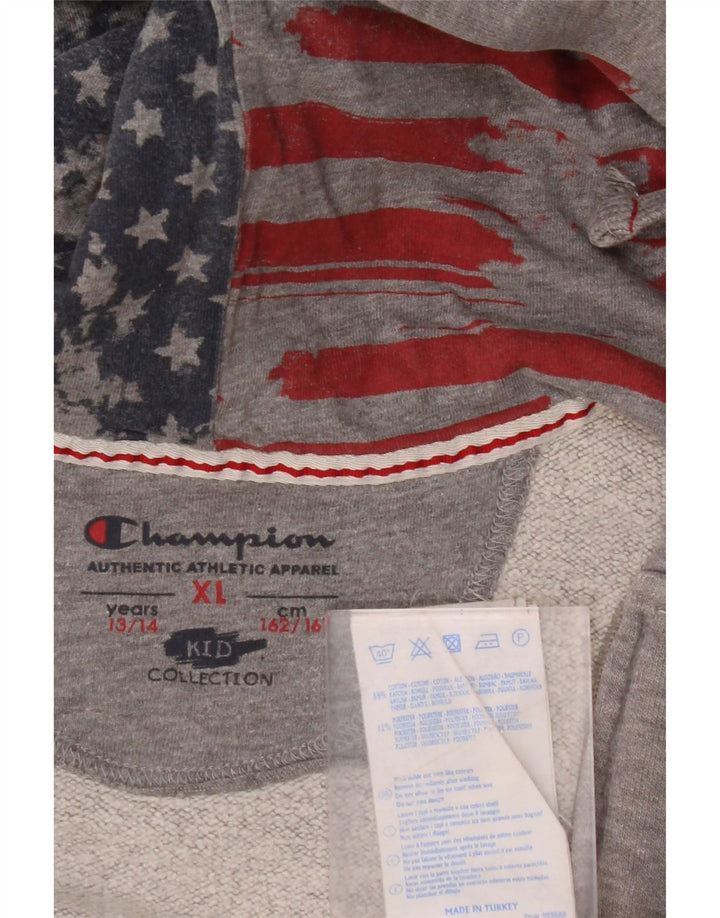 CHAMPION Ženski pulover s kapuljačom s grafičkim patentnim zatvaračem 13-14 godina XL sivi pamuk