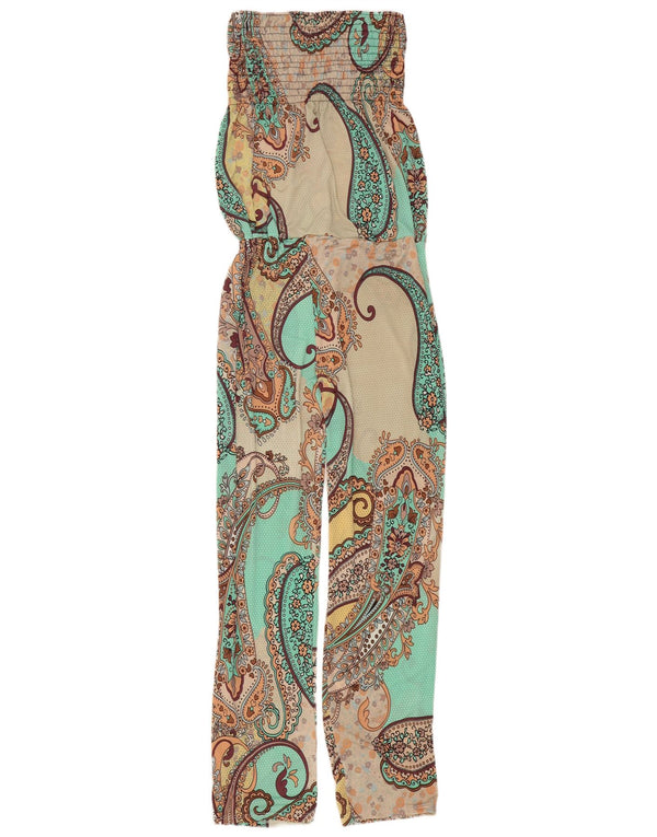 Vintage ženski kombinezon bez naramenica UK 10 Small Green Paisley