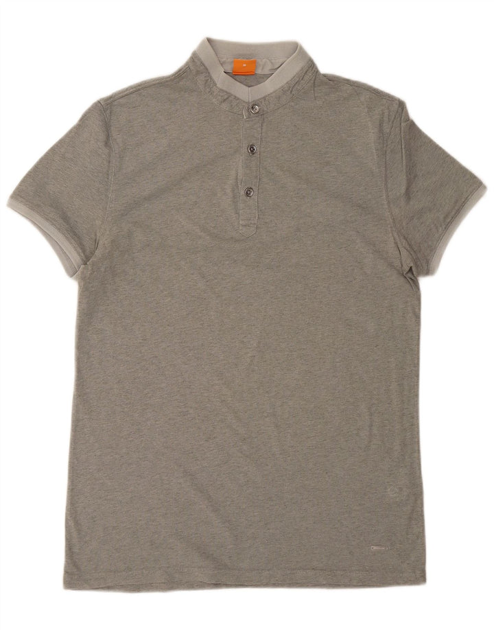 HUGO BOSS Mens Polo Shirt Medium Grey Flecked Cotton
