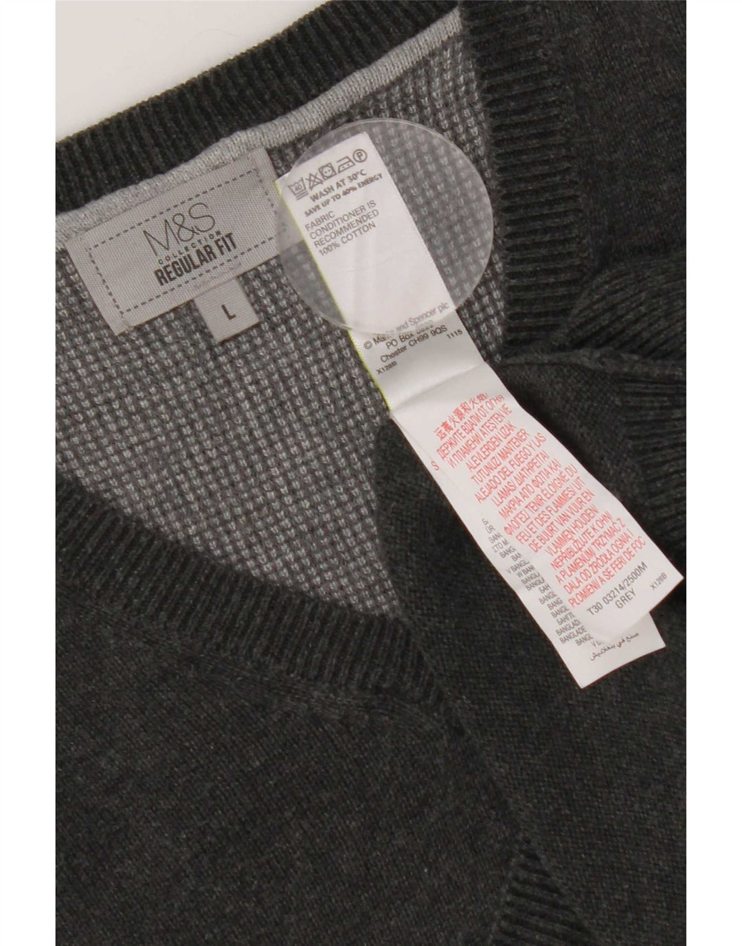 Marks & Spencer, veliki, sivi pamuk, muški džemper s V-izrezom