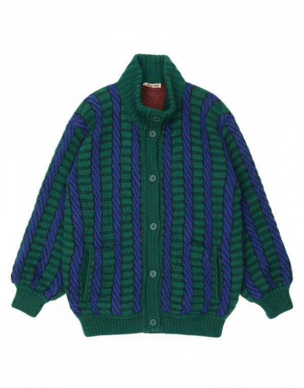 Vintage ženski kardigan džemper UK 18 XL zeleni prugasti moher