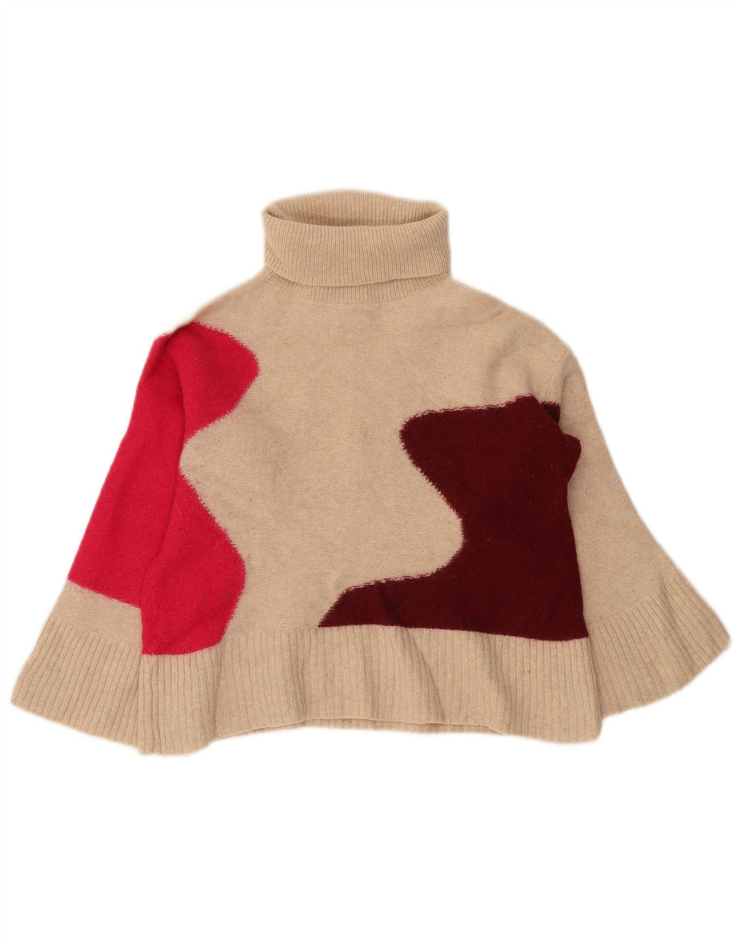 Bijeli ženski džemper s rol izrezom UK 8 Small Beige Colourblock