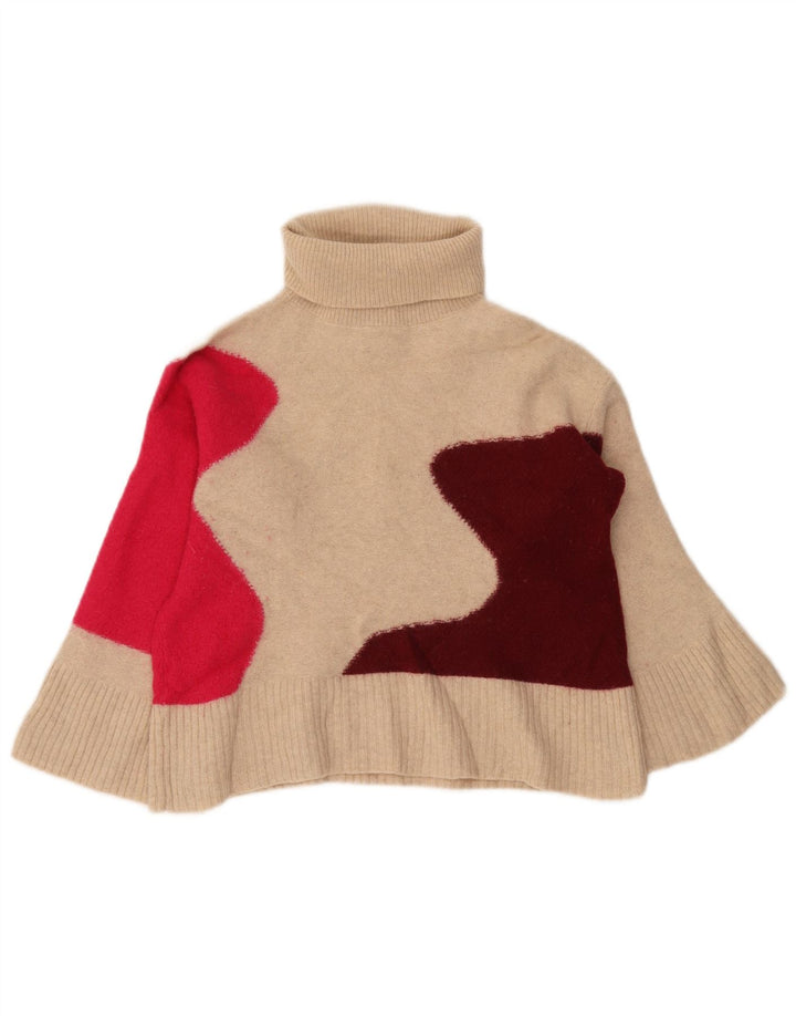 Bijeli ženski džemper s rol izrezom UK 8 Small Beige Colourblock