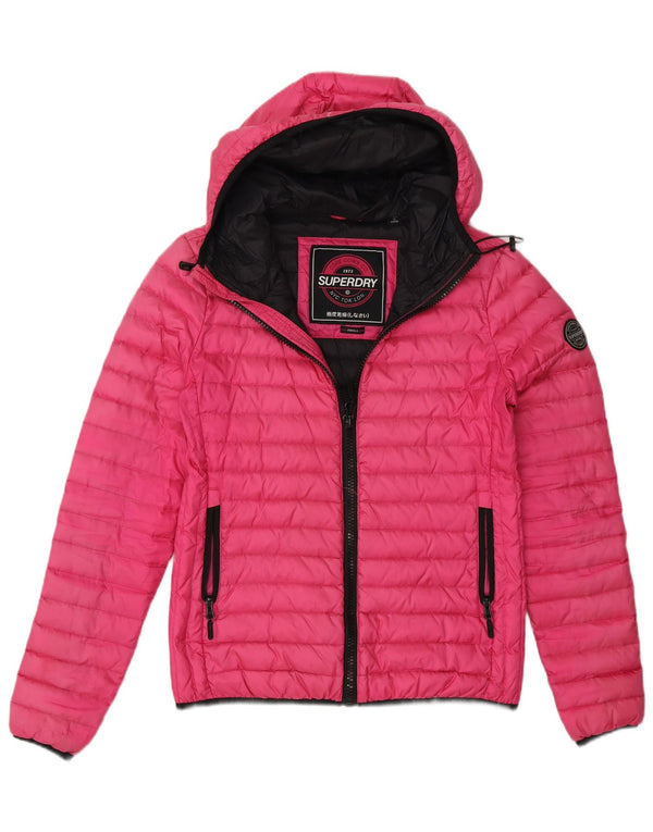 Superdry ženska podstavljena jakna s kapuljačom UK 10 Mala ružičasta najlonska