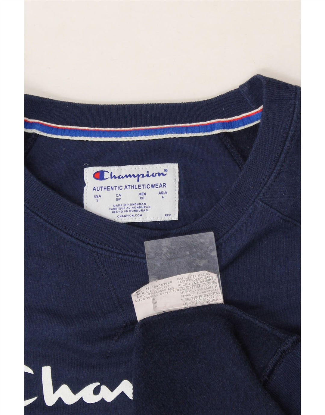 CHAMPION Womens Graphic Sweatshirt Jumper UK 10 Small Navy Blue Polyester Vintage Champion and Second-Hand Champion from Messina Hembry 