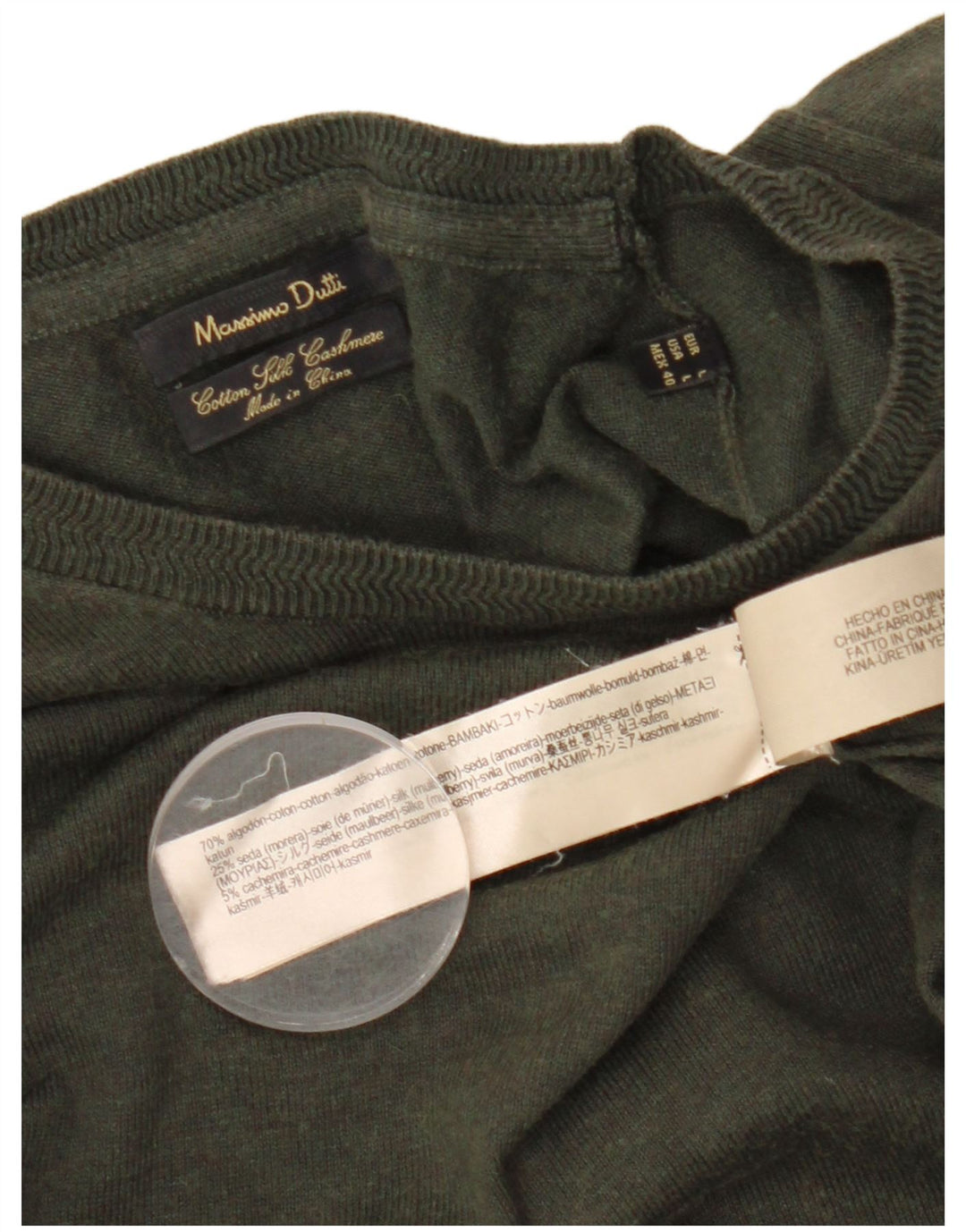 MASSIMO DUTTI Muški džemper s okruglim izrezom Veliki kaki pamuk