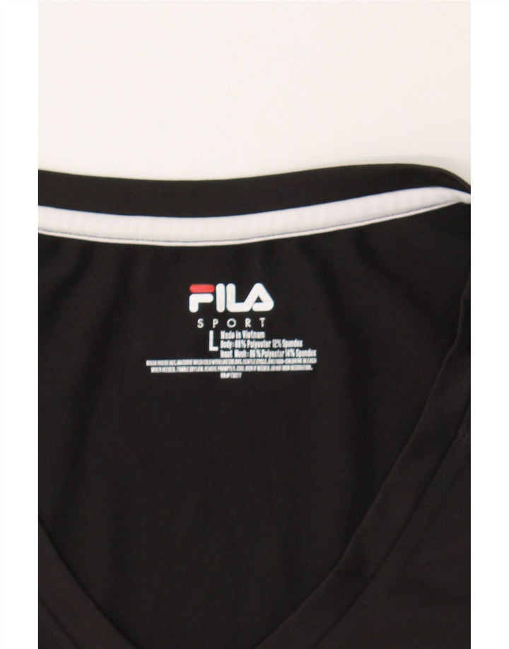 FILA Womens T-Shirt Top UK 14 Large Black Polyester Vintage Fila and Second-Hand Fila from Messina Hembry 