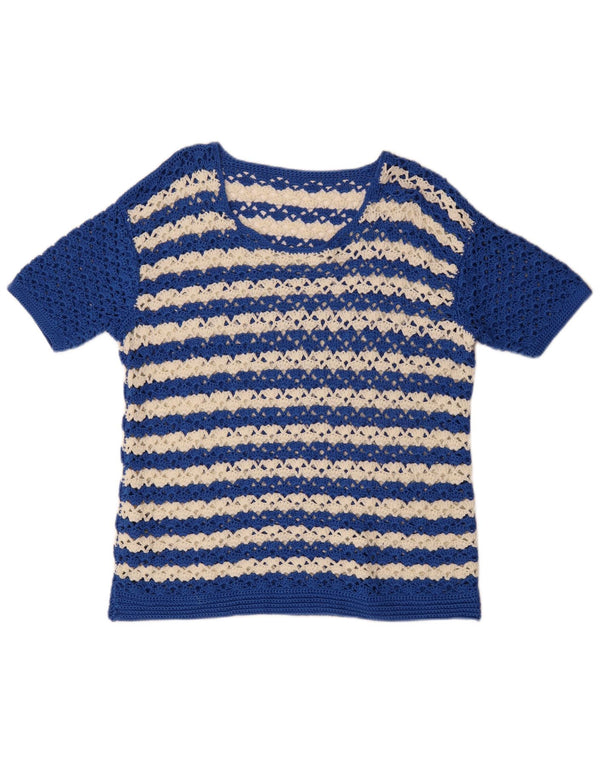 Vintage Womens Short Sleeve Boat Neck Jumper Sweater UK 16 Large Blue